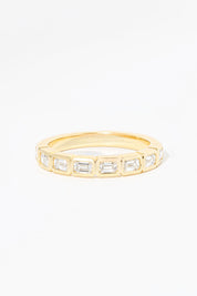 East-West Emerald Bezel Diamond Ring