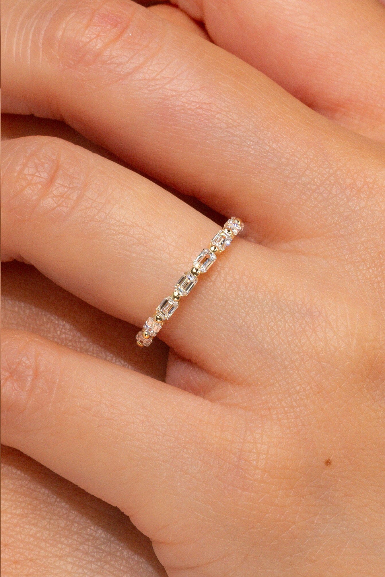 East-West Emerald Floating Diamond Ring Rings Princess Bride Diamonds