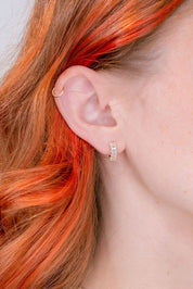 Emerald Lab Diamond Huggies 14k Yellow Gold Earrings Princess Bride Diamonds