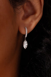 Marquise Drop Hoops Earrings Princess Bride Diamonds 14K White Gold