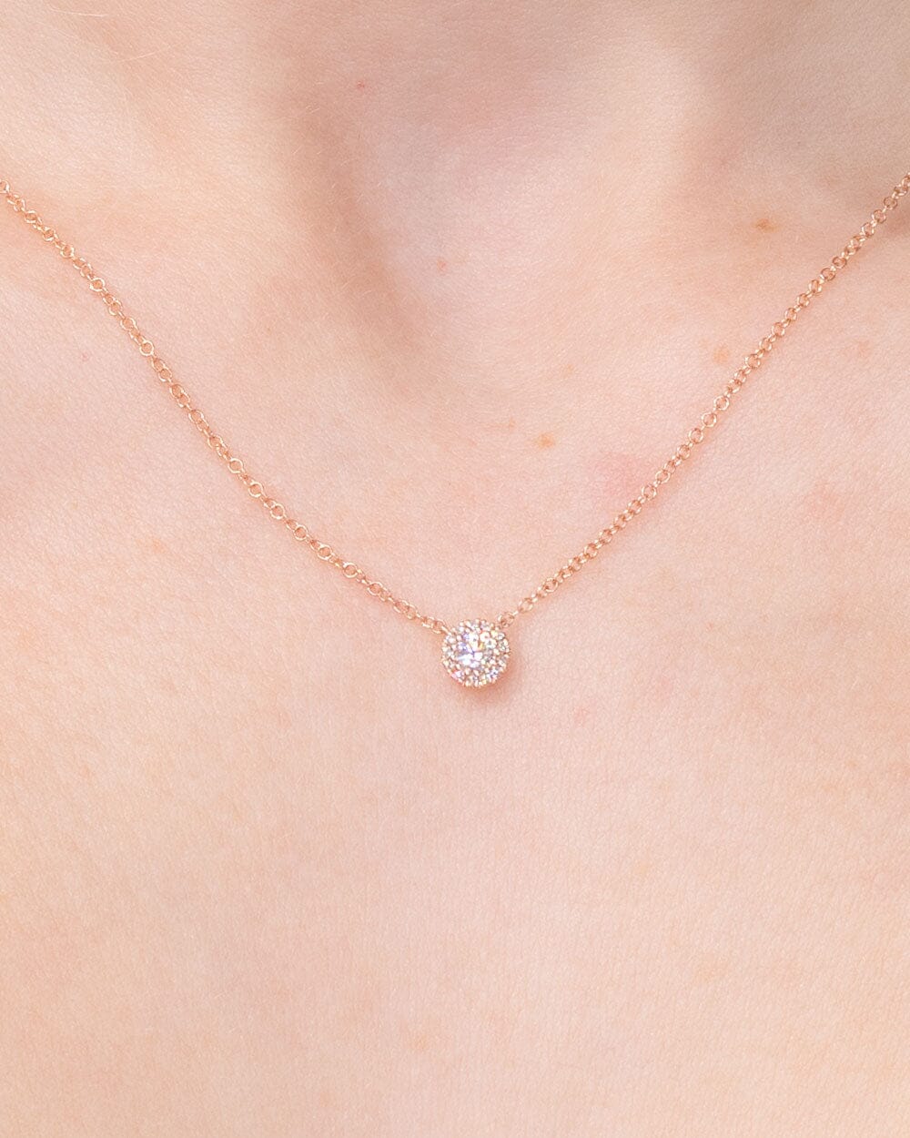 Mini Diamond Halo Necklace Rose Gold Necklaces Princess Bride Diamonds 