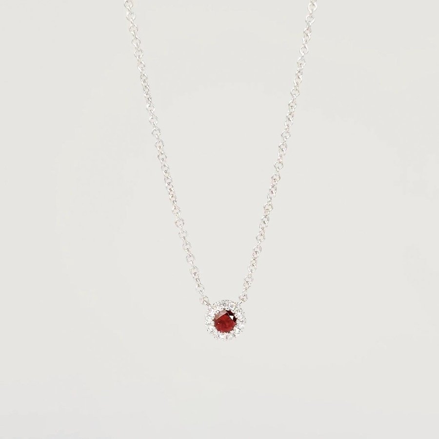 Mini Garnet & Diamond Halo Necklace Necklaces Princess Bride Diamonds