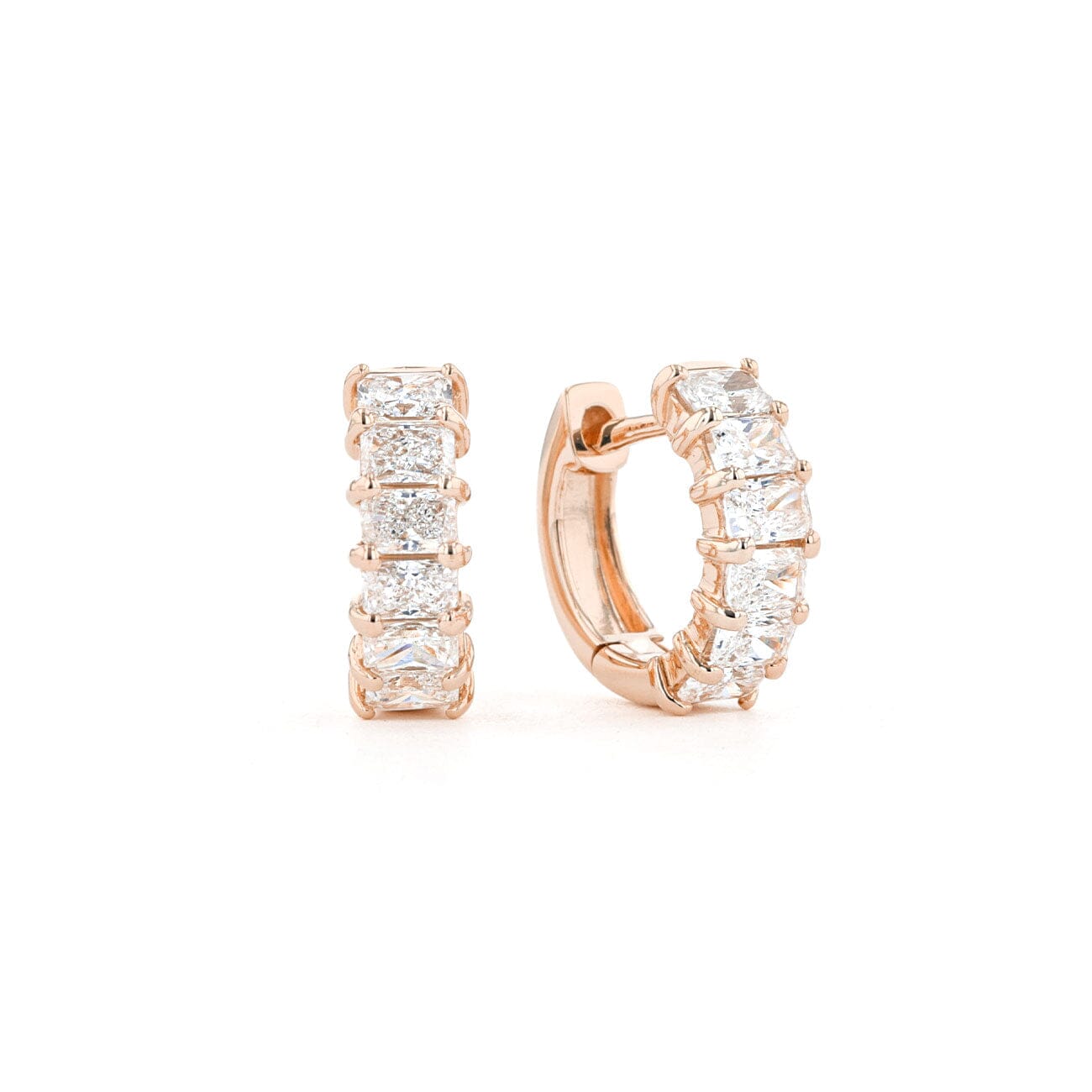 Mini Radiant Diamond Huggies Earrings Princess Bride Diamonds 14K Rose Gold 