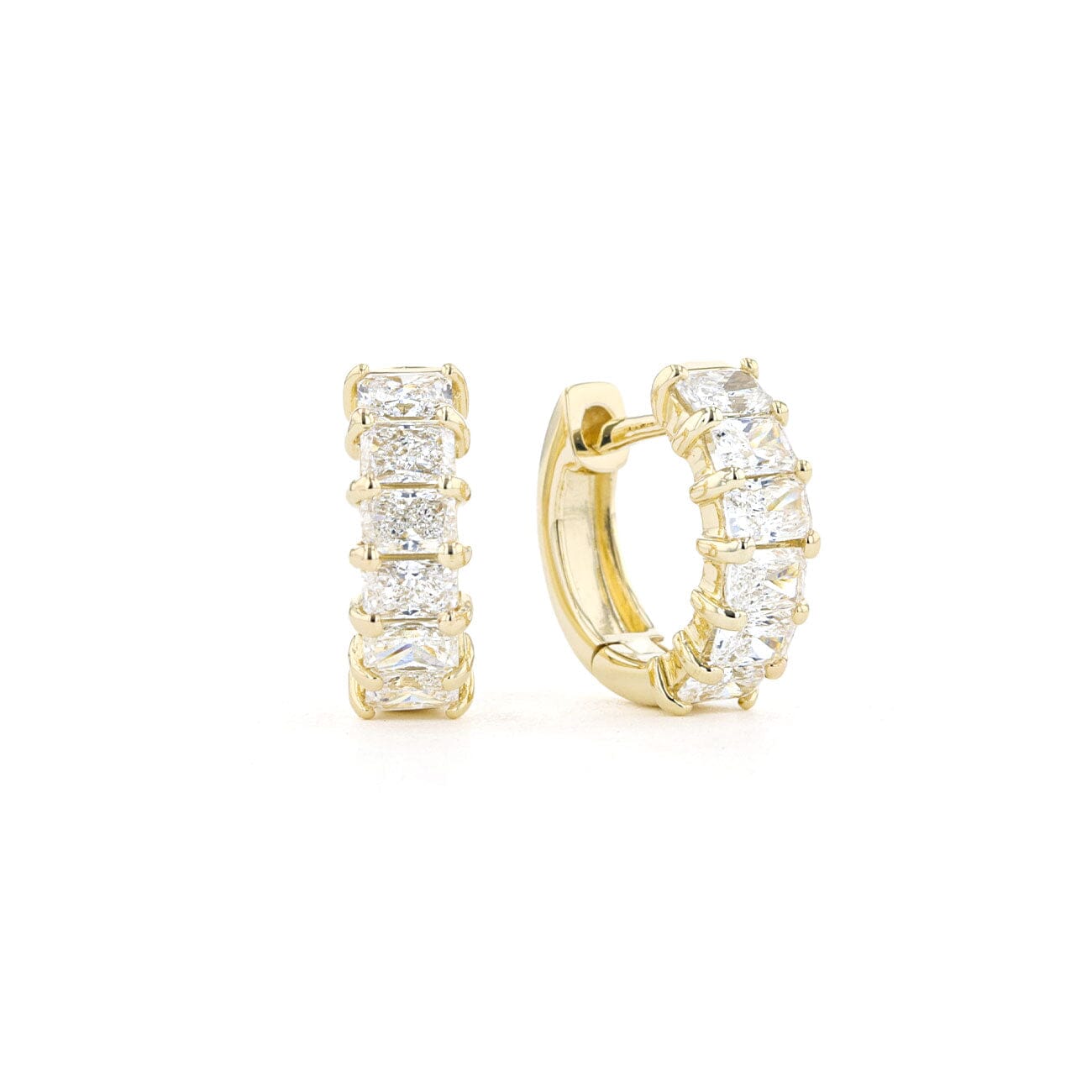 Mini Radiant Diamond Huggies Earrings Princess Bride Diamonds 14K Yellow Gold