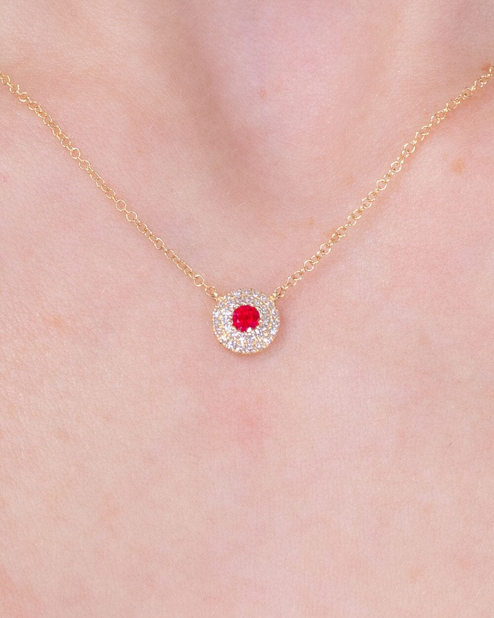 Mini Ruby Double Diamond Halo Necklace Necklaces Princess Bride Diamonds