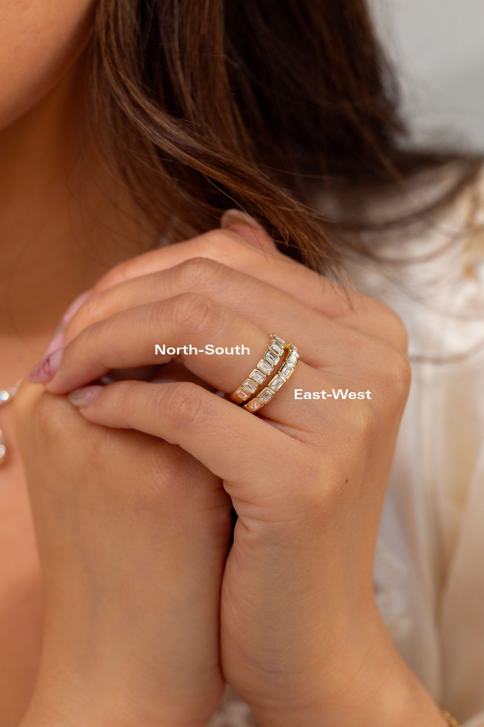 North-South Emerald Bezel Diamond Ring Rings Princess Bride Diamonds