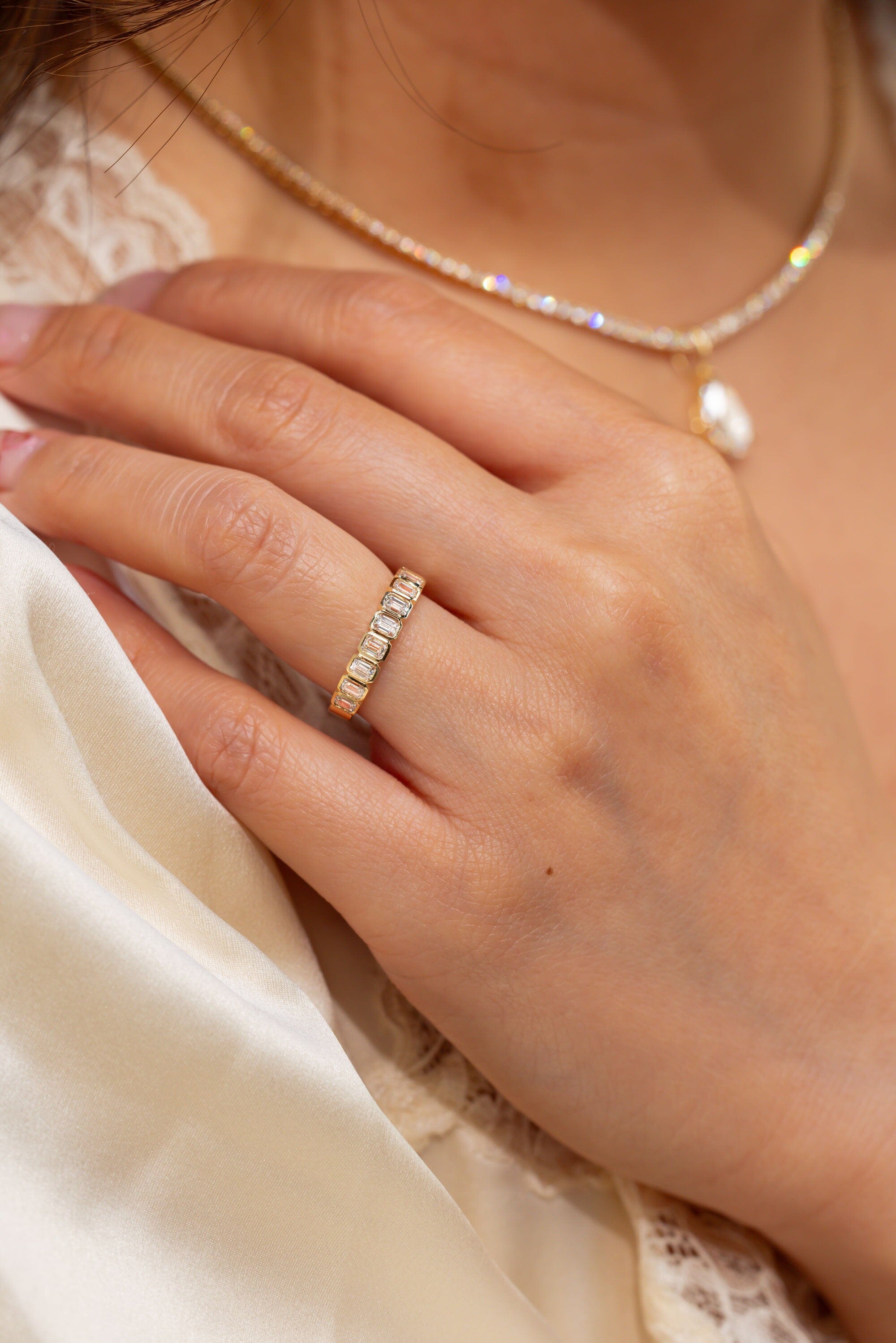 North-South Emerald Bezel Diamond Ring Rings Princess Bride Diamonds