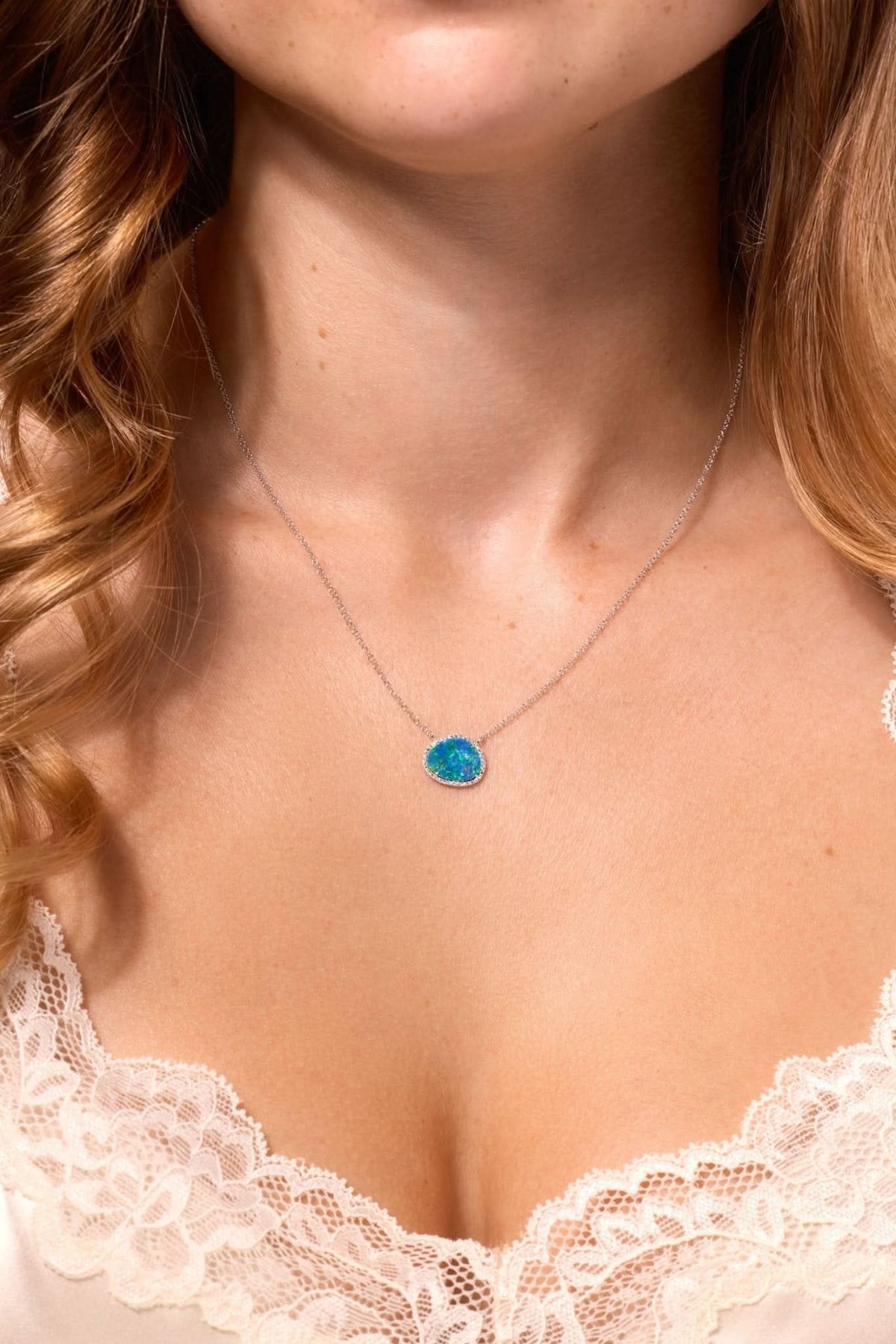 Opal & Diamond Halo Necklace - PBD Necklaces
