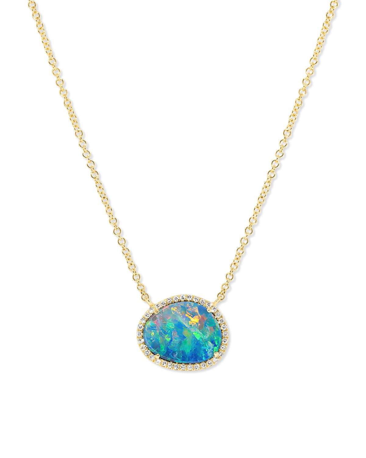 Opal & Diamond Halo Necklace - PBD Necklaces