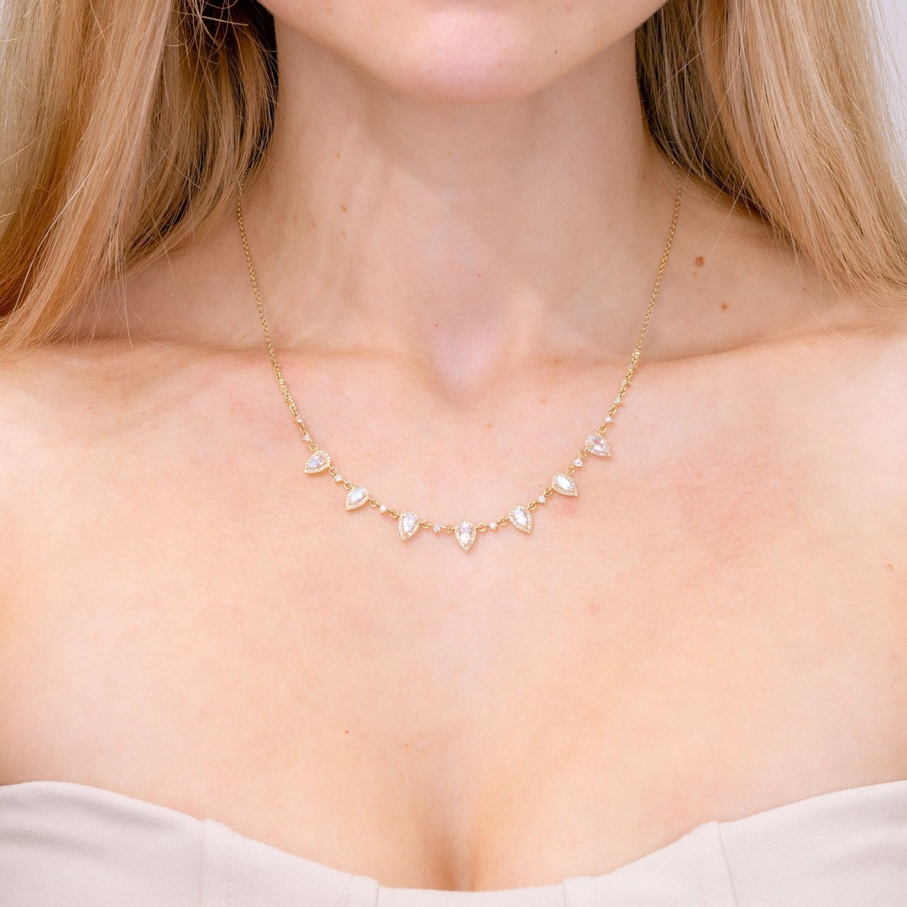 Pear Moonstone & Diamond Drip Necklace Necklaces Princess Bride Diamonds