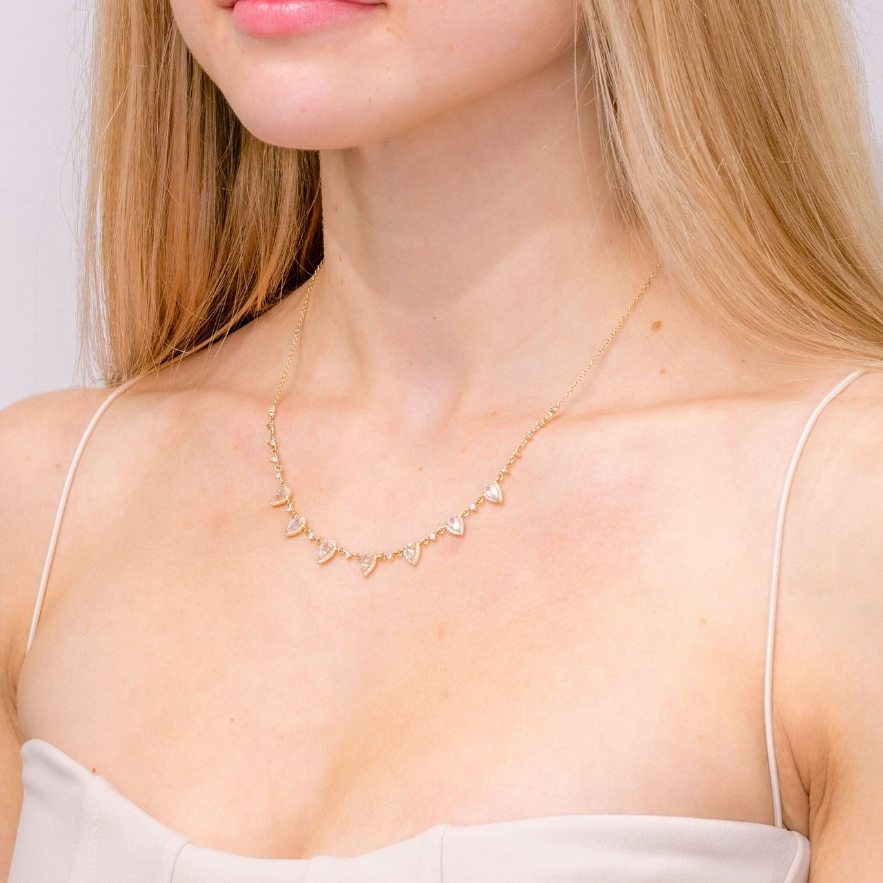 Pear Moonstone & Diamond Drip Necklace Necklaces Princess Bride Diamonds 
