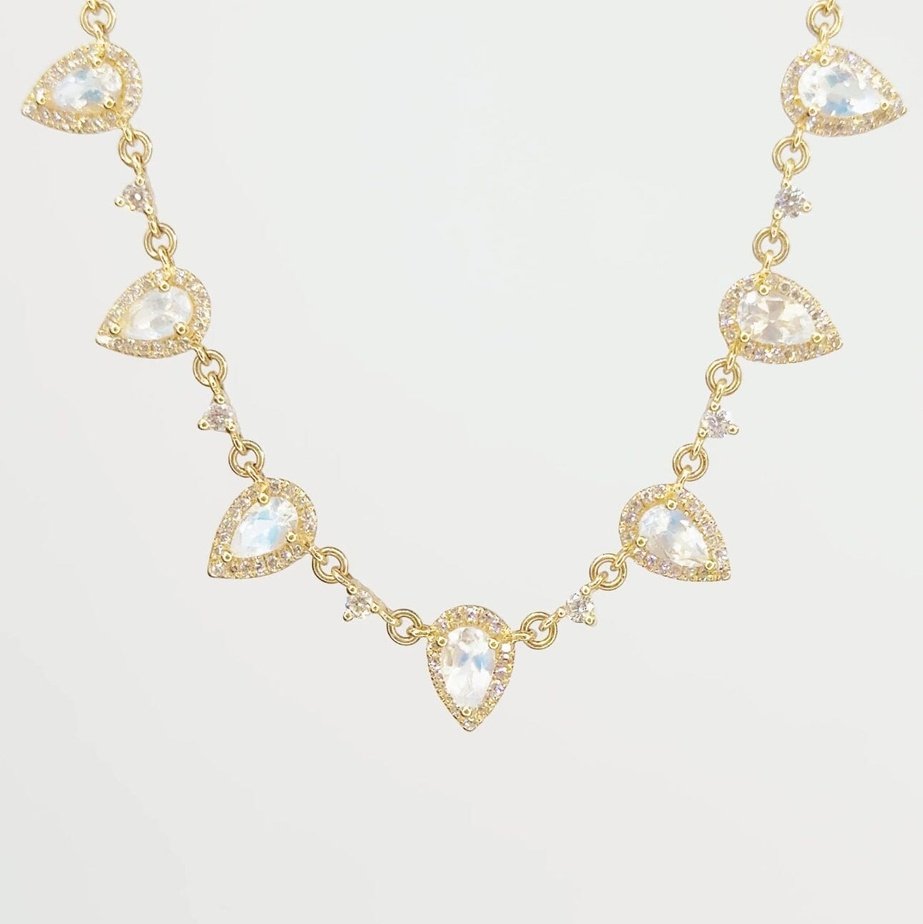 Pear Moonstone & Diamond Drip Necklace Necklaces Princess Bride Diamonds