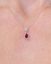Pear Ruby Diamond Halo Drop Necklace 14k White Gold Necklaces Princess Bride Diamonds