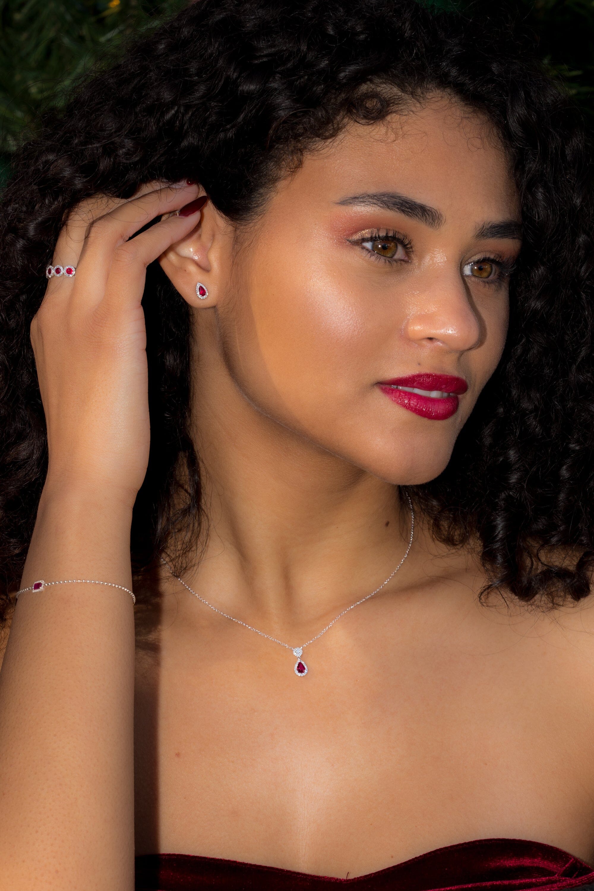 Pear Ruby Diamond Halo Drop Necklace 14k White Gold Necklaces Princess Bride Diamonds