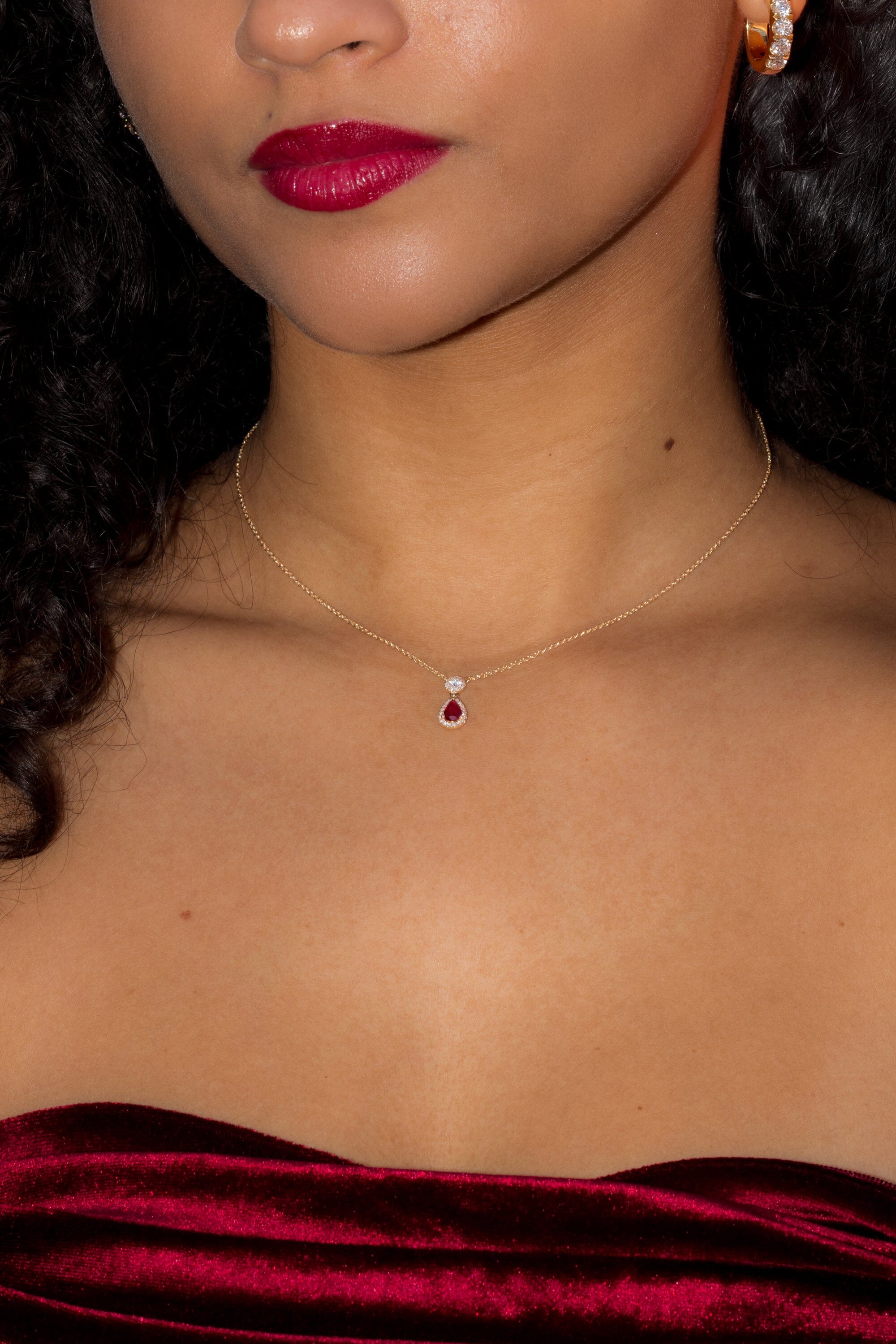 Pear Ruby Diamond Halo Drop Necklace 14k Yellow Gold Necklaces Princess Bride Diamonds