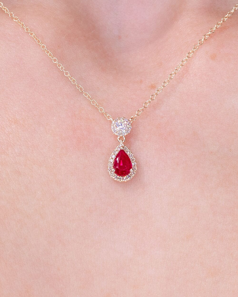 Pear Ruby Diamond Halo Drop Necklace 14k Yellow Gold Necklaces Princess Bride Diamonds