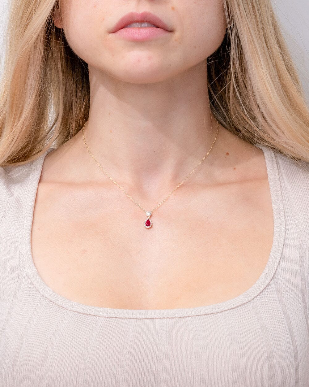 Pear Ruby Diamond Halo Drop Necklace 14k Yellow Gold Necklaces Princess Bride Diamonds