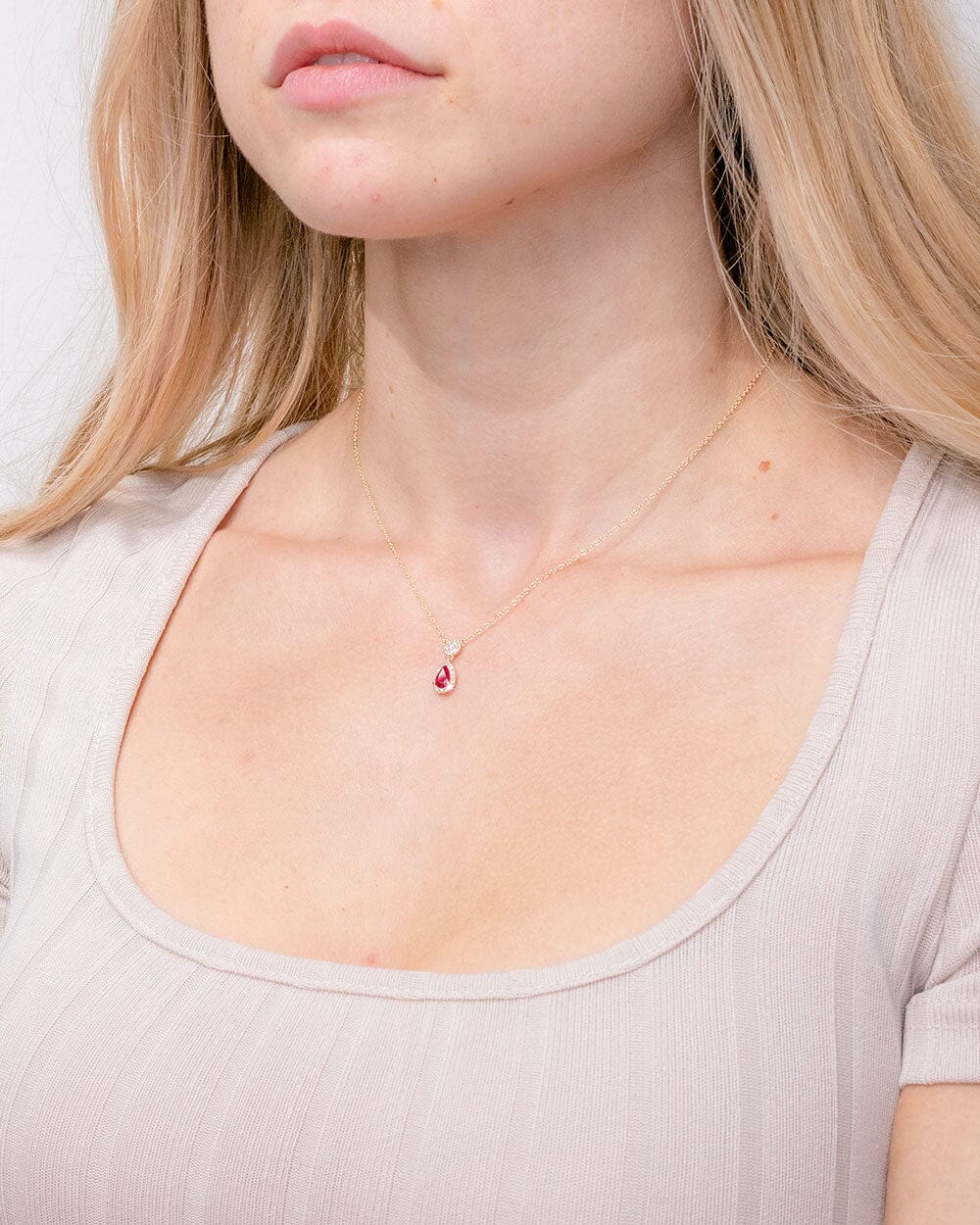 Pear Ruby Diamond Halo Drop Necklace 14k Yellow Gold Necklaces Princess Bride Diamonds