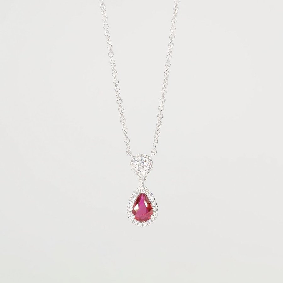 Pear Ruby Diamond Halo Drop Necklace Necklaces Princess Bride Diamonds
