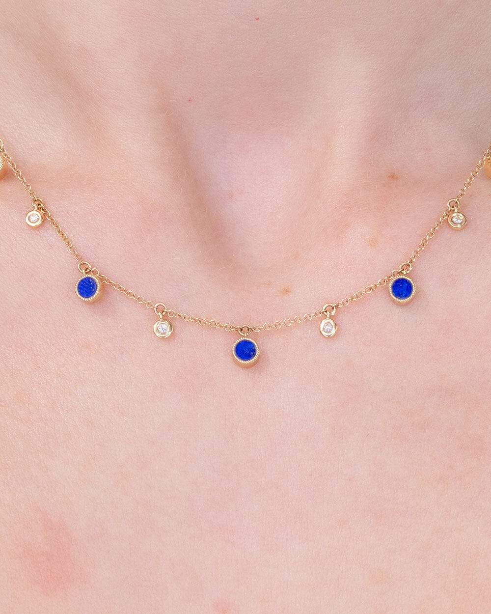 Round Bezel Lapis Lazuli and Diamonds Necklace Necklaces Princess Bride Diamonds
