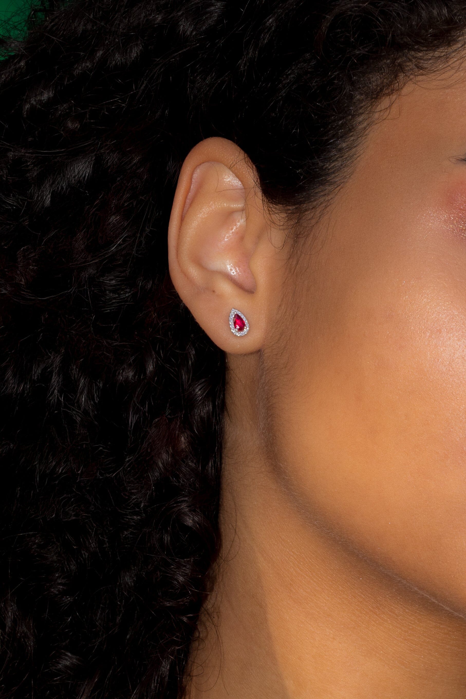 Ruby and Diamond Pear Halo Studs Earrings Princess Bride Diamonds