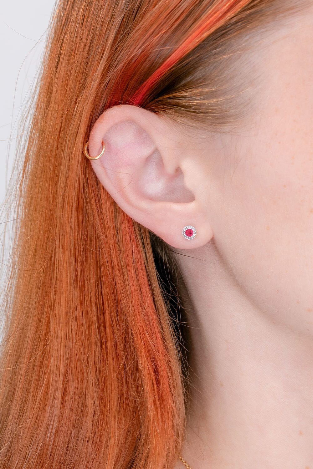 Ruby & Diamond Halo Studs Earrings Princess Bride Diamonds