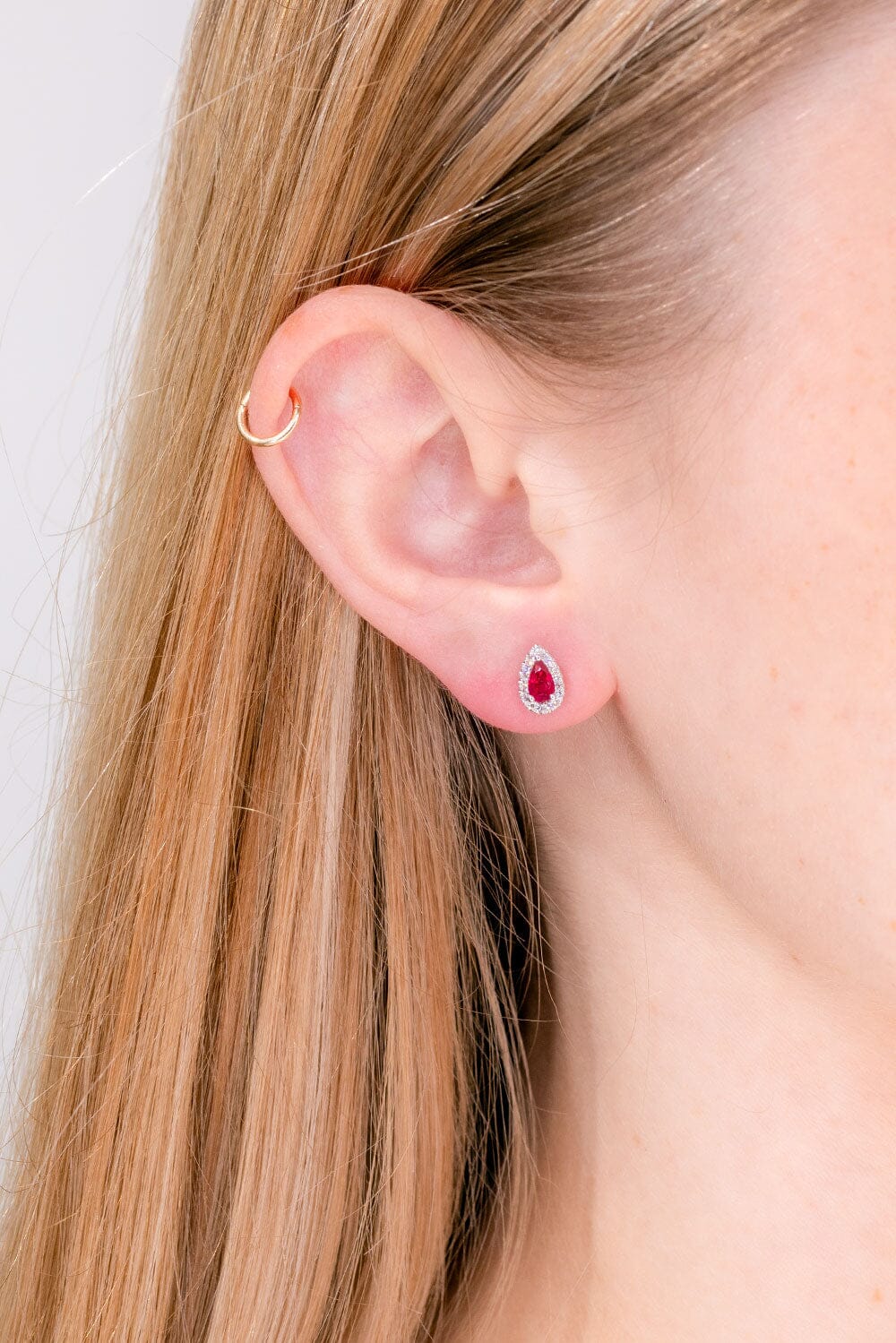 Ruby & Diamond Pear Halo Studs Earrings Princess Bride Diamonds