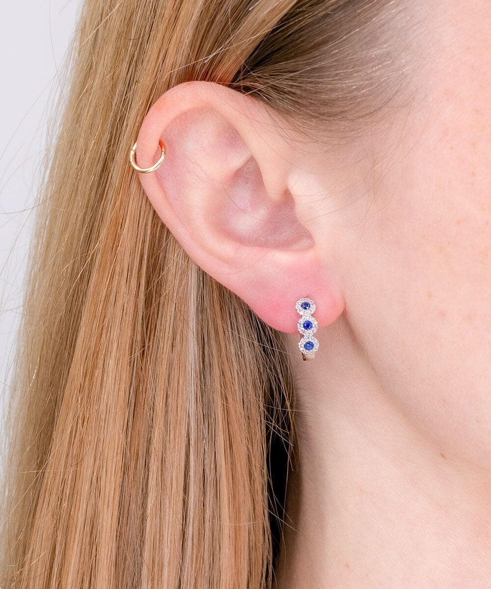 Sapphire & Diamond Halo Huggies Earrings Princess Bride Diamonds 