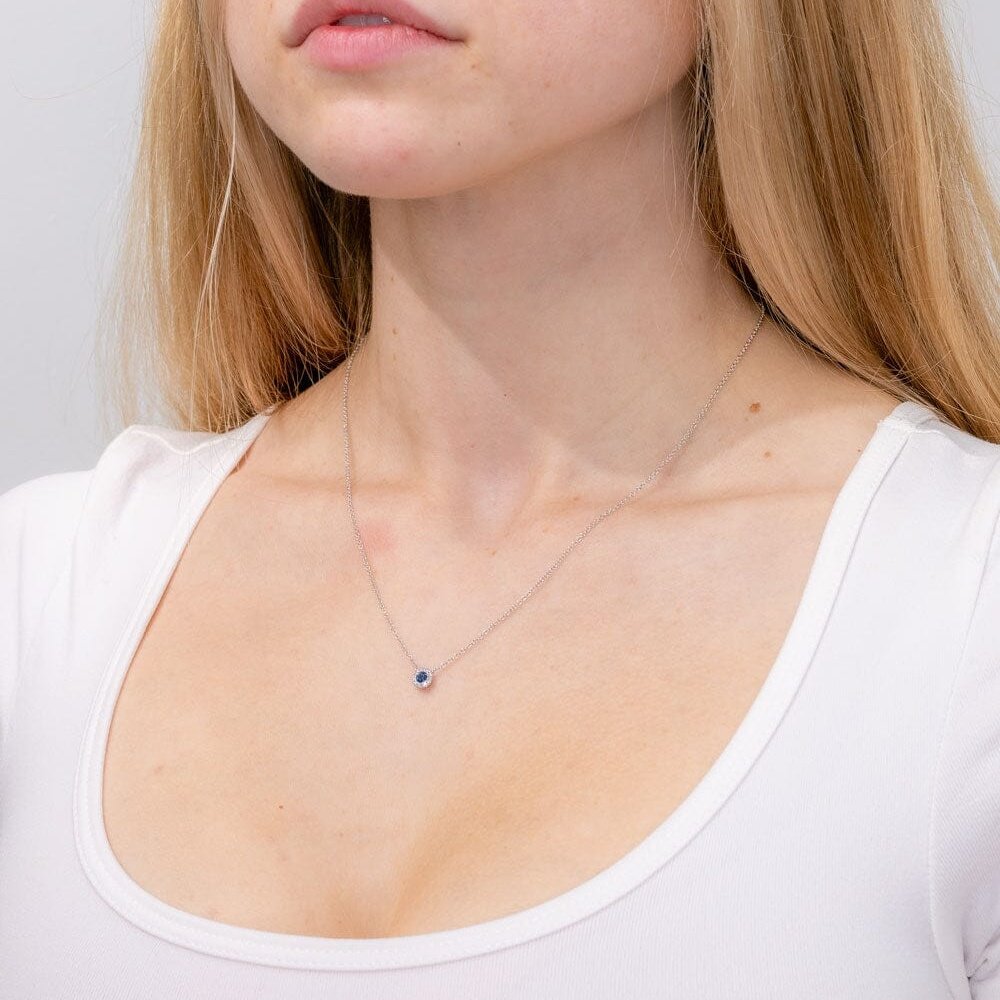 Sapphire & Diamond Halo Necklace Necklaces Princess Bride Diamonds