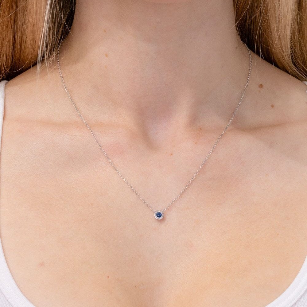 Sapphire & Diamond Halo Necklace Necklaces Princess Bride Diamonds