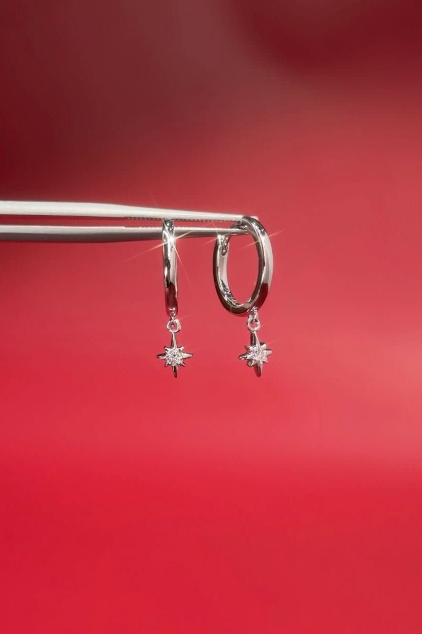 White Gold North Star Huggies - PBD Earrings