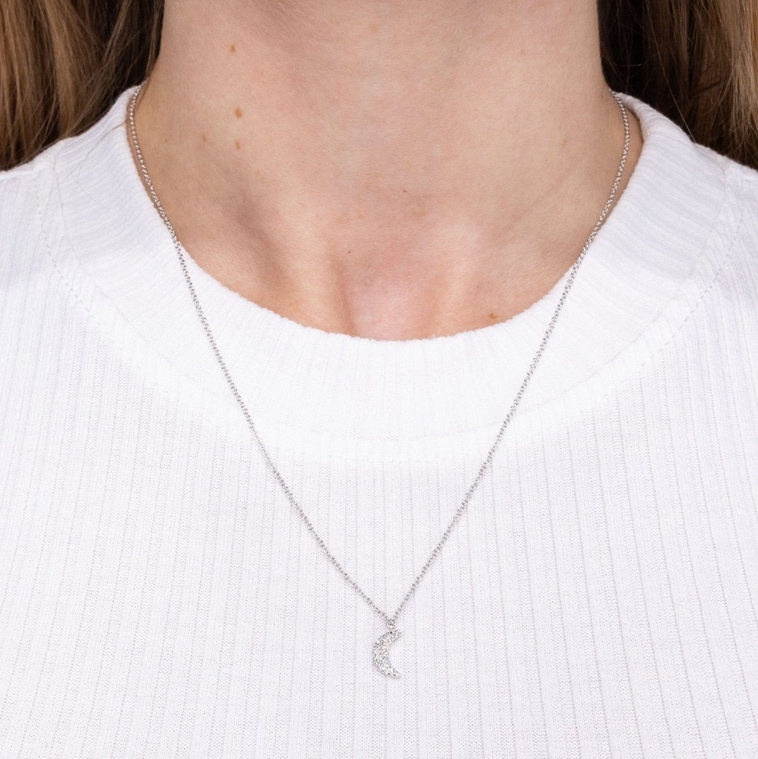 14k White Gold Pavé Diamond Moon Necklace Necklaces Princess Bride Diamonds