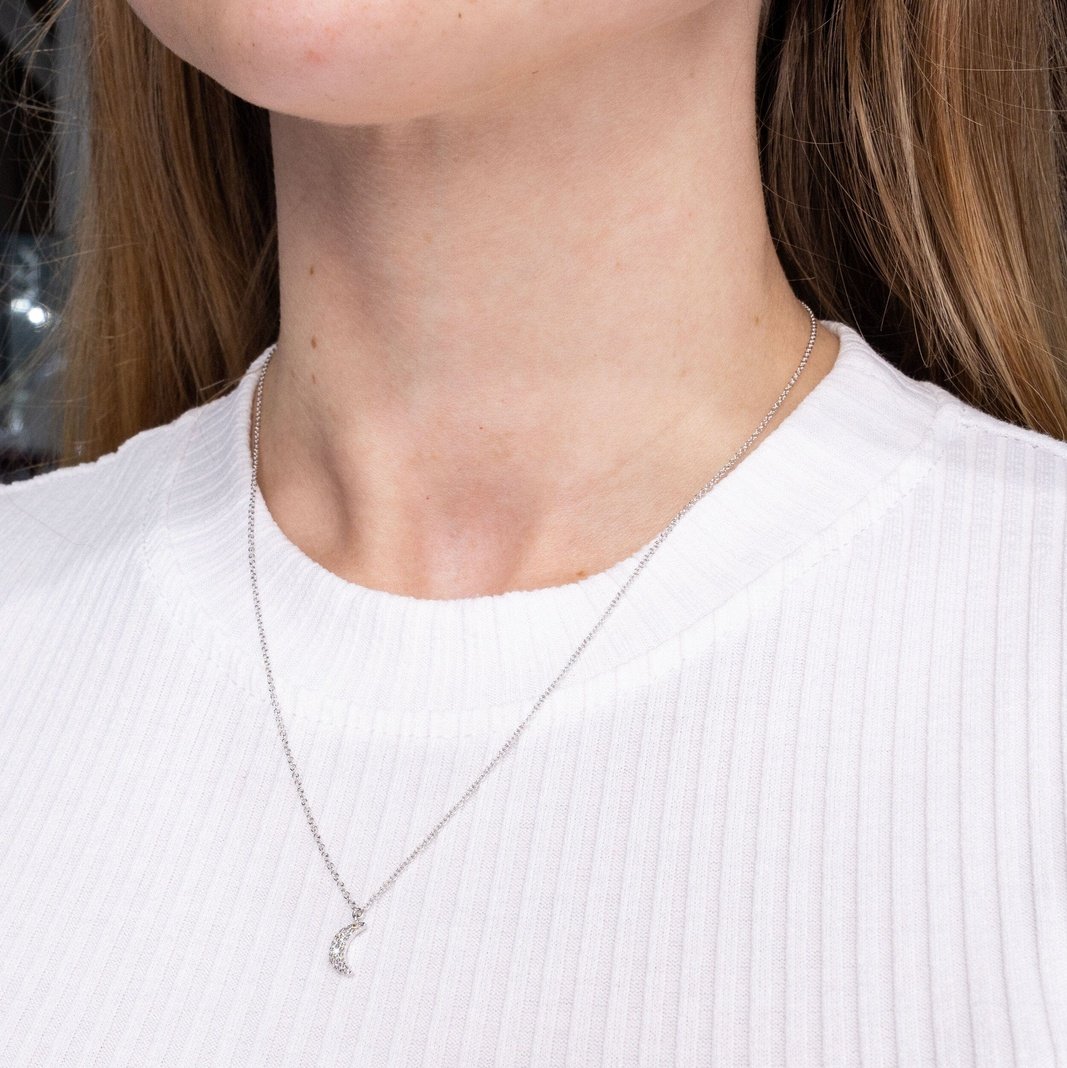 14k White Gold Pavé Diamond Moon Necklace Necklaces Princess Bride Diamonds