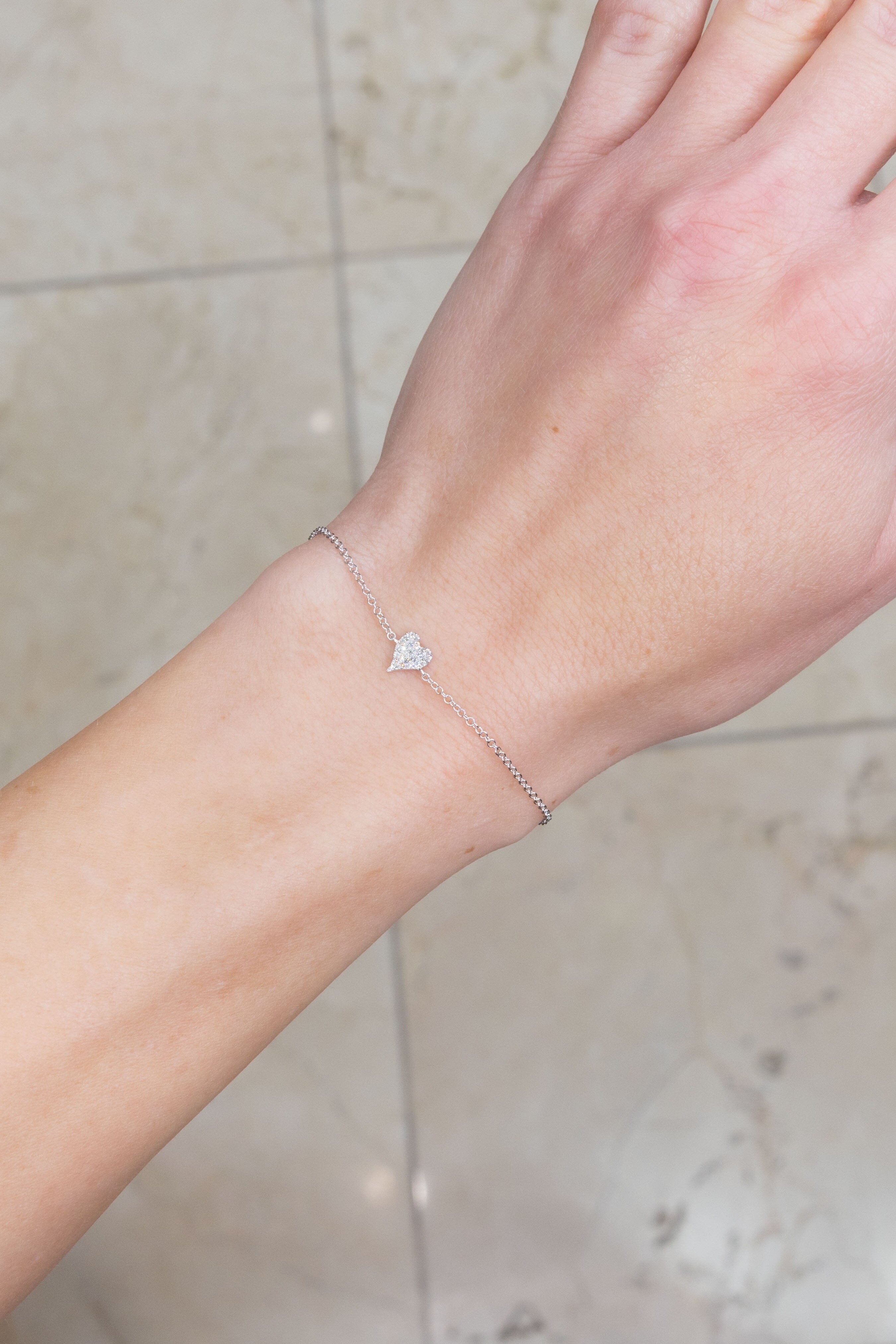 14k White Gold Pavé Heart Bracelet Bracelets Princess Bride Diamonds