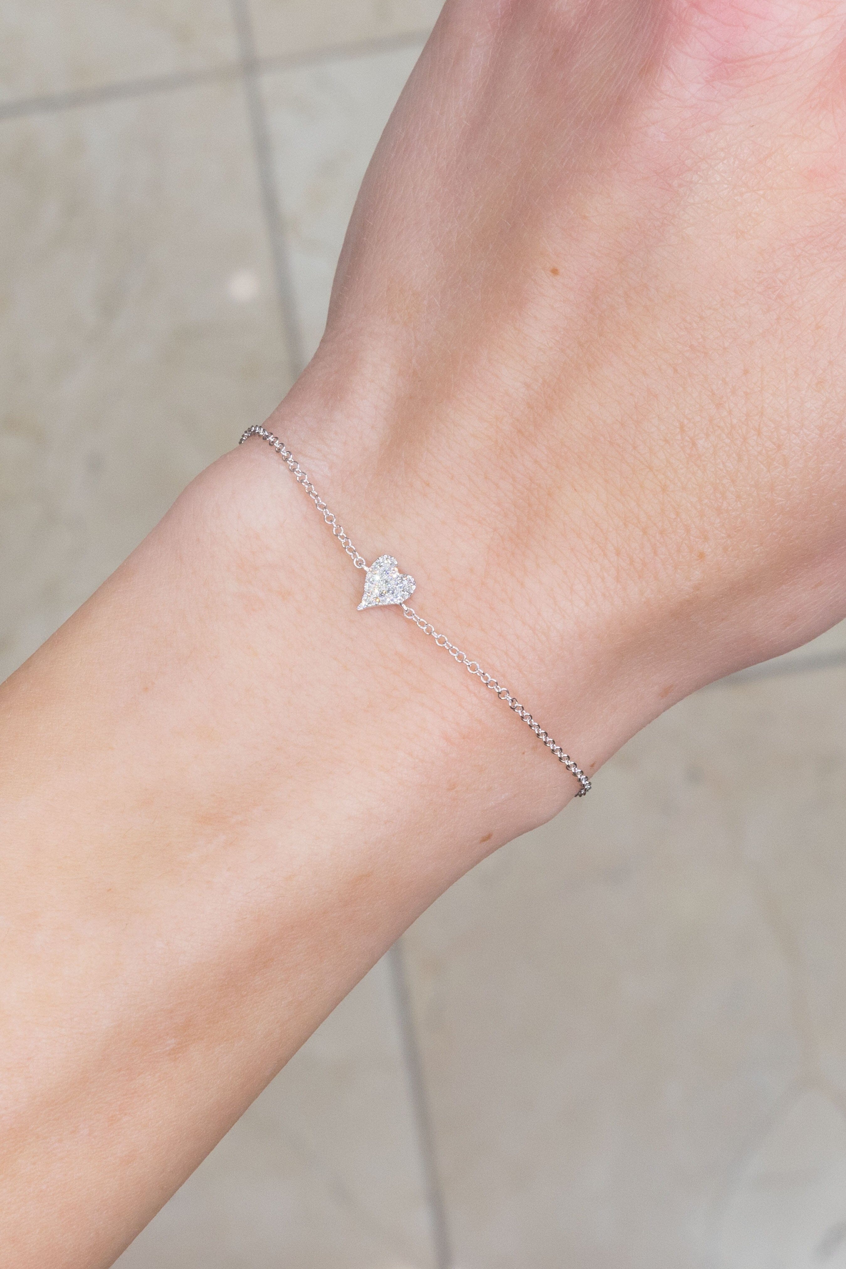 14k White Gold Pavé Heart Bracelet Bracelets Princess Bride Diamonds