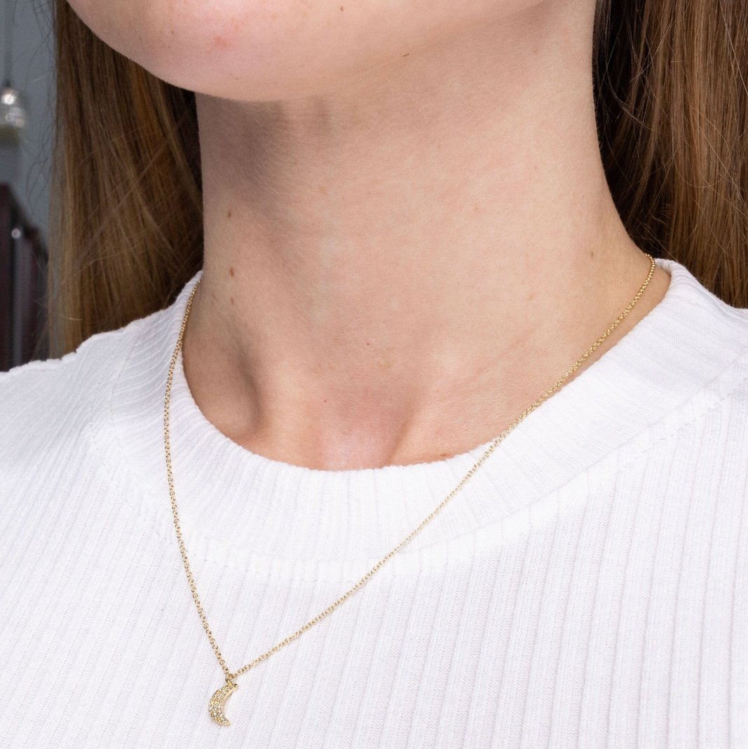 14k Yellow Gold Pavé Diamond Moon Necklace Necklaces Princess Bride Diamonds