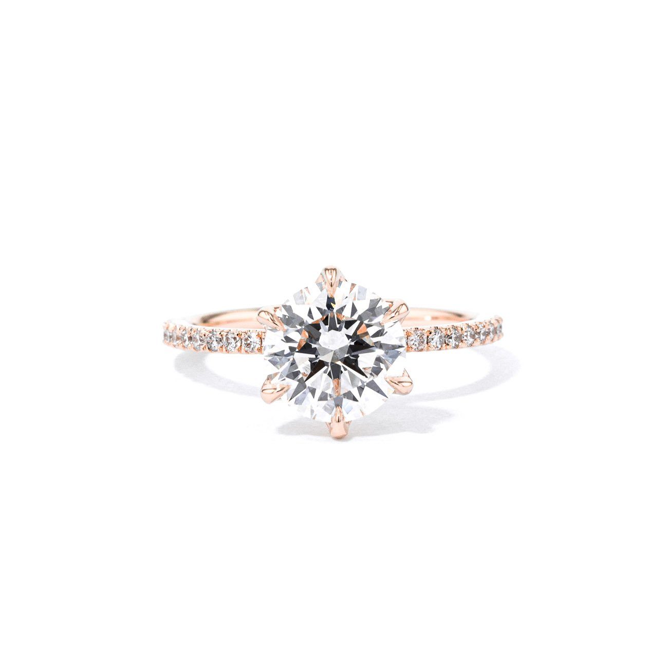 1.4mm Caraline Round Engagement Rings Princess Bride Diamonds 3 14K Rose Gold