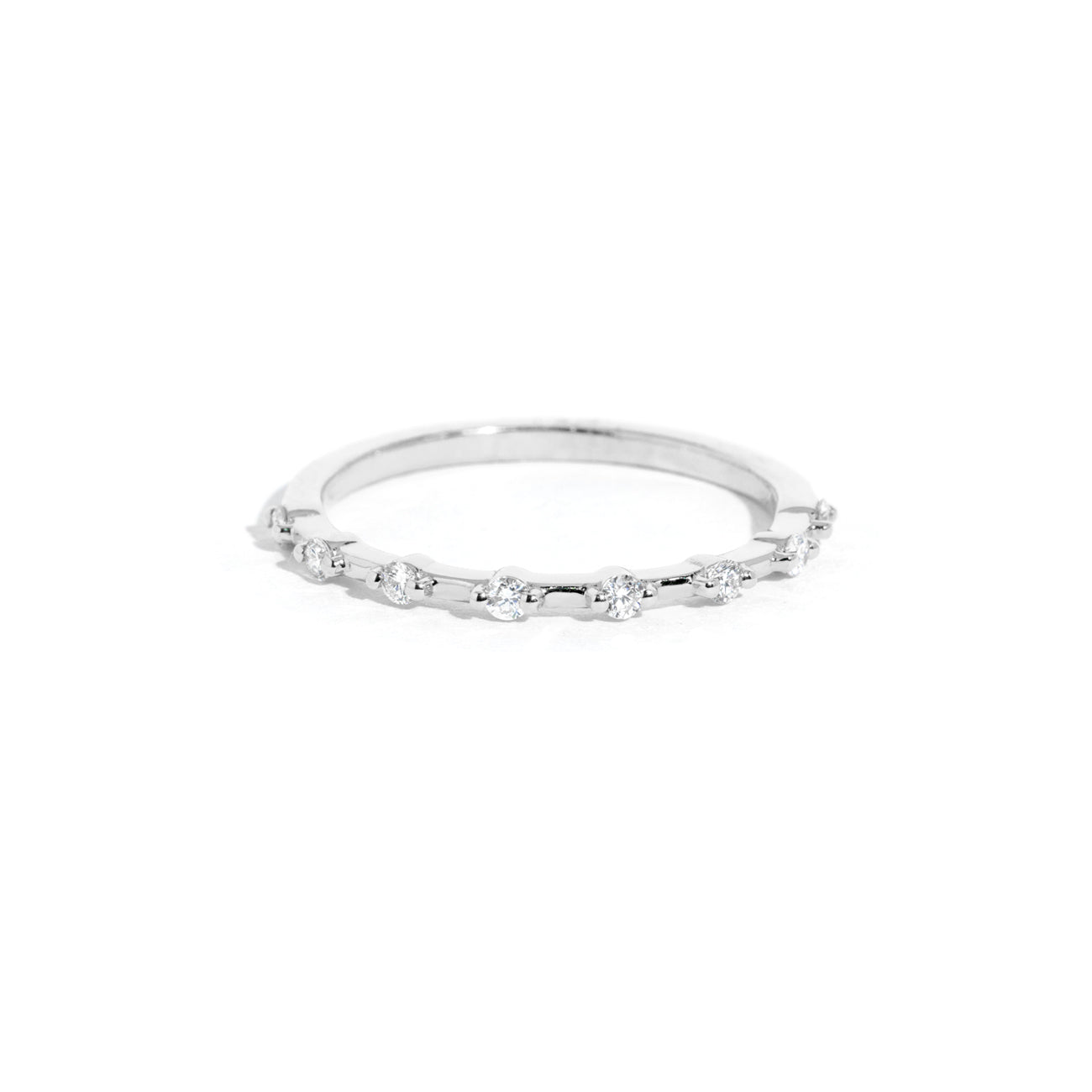 1.6mm Petite Daisy Diamond Band Rings Princess Bride Diamonds 3 14K White Gold 