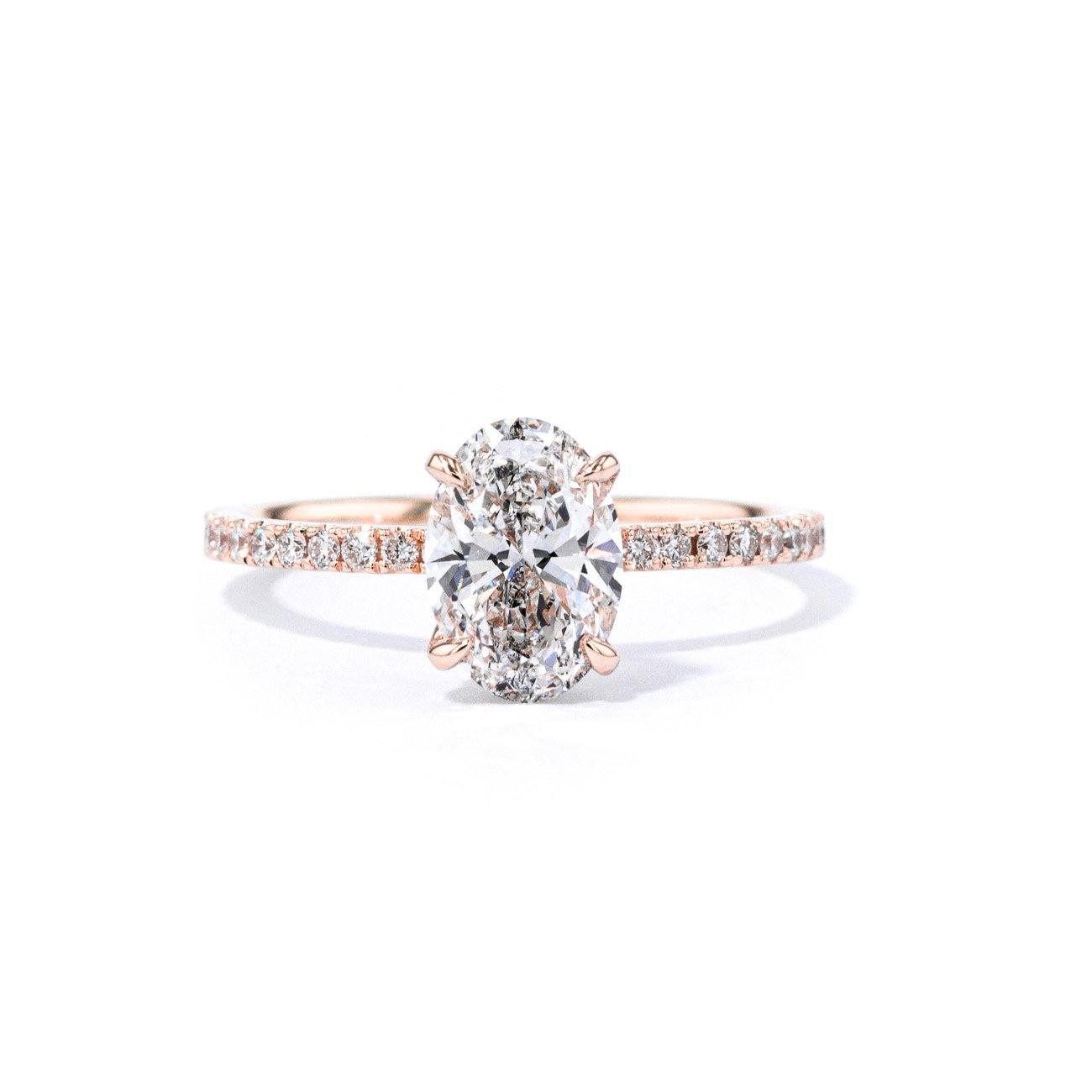 1.6mm Stephanie Oval Engagement Rings Princess Bride Diamonds 3 14K Rose Gold