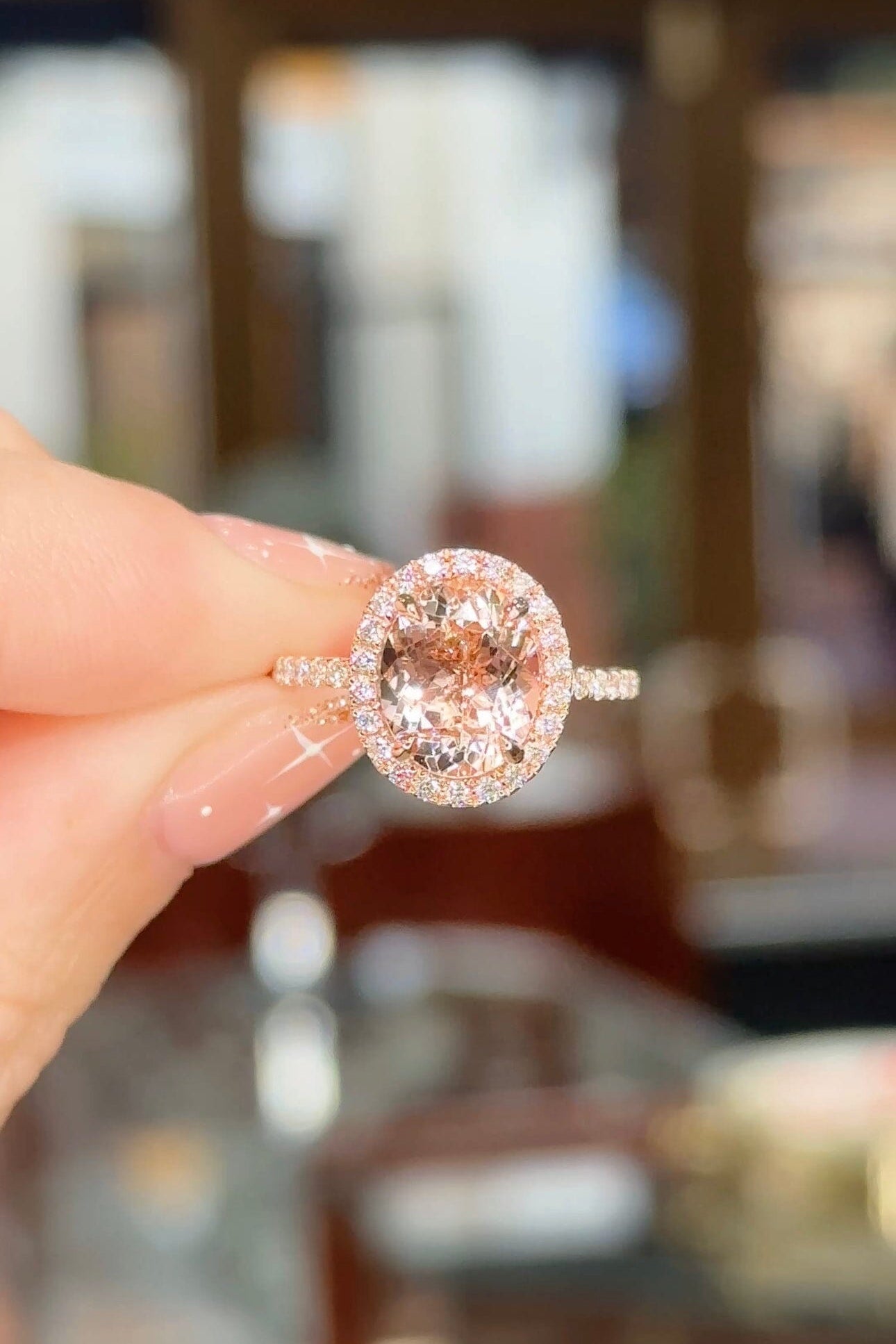 2.48ct Natural Peach Pink Oval Morganite Leilani Engagement Rings Princess Bride Diamonds