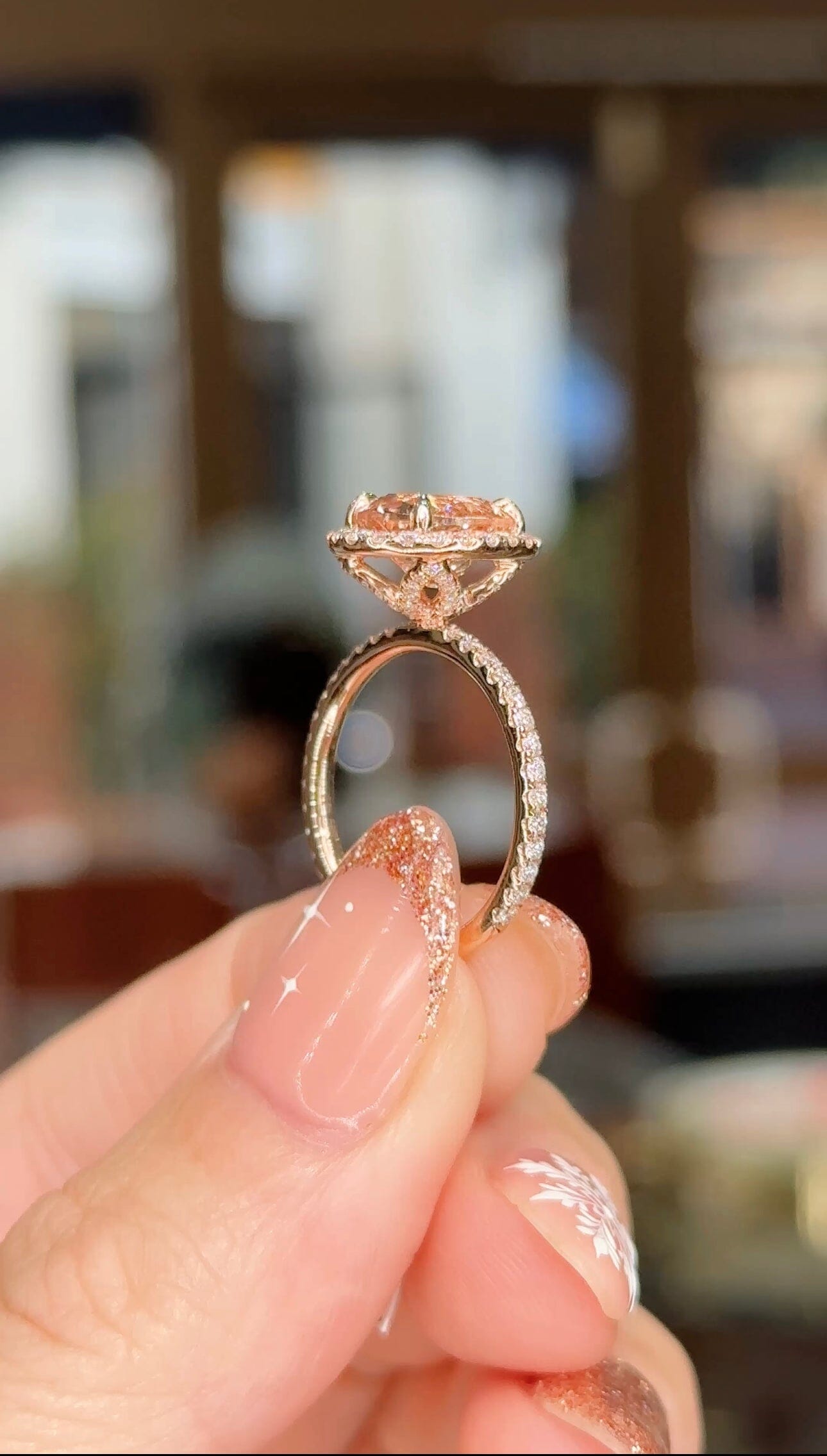 2.48ct Natural Peach Pink Oval Morganite Leilani Engagement Rings Princess Bride Diamonds