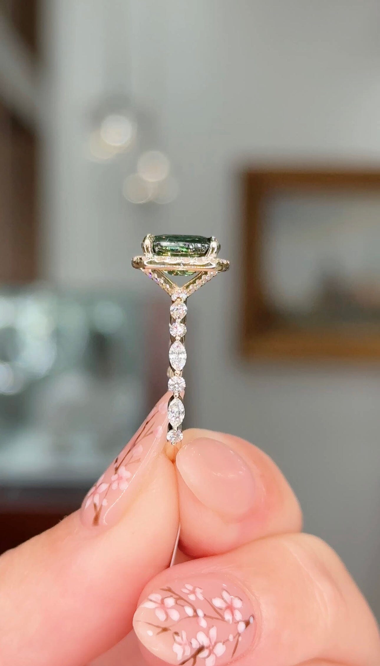 3.02ct Green Sapphire Emily Engagement Rings Princess Bride Diamonds