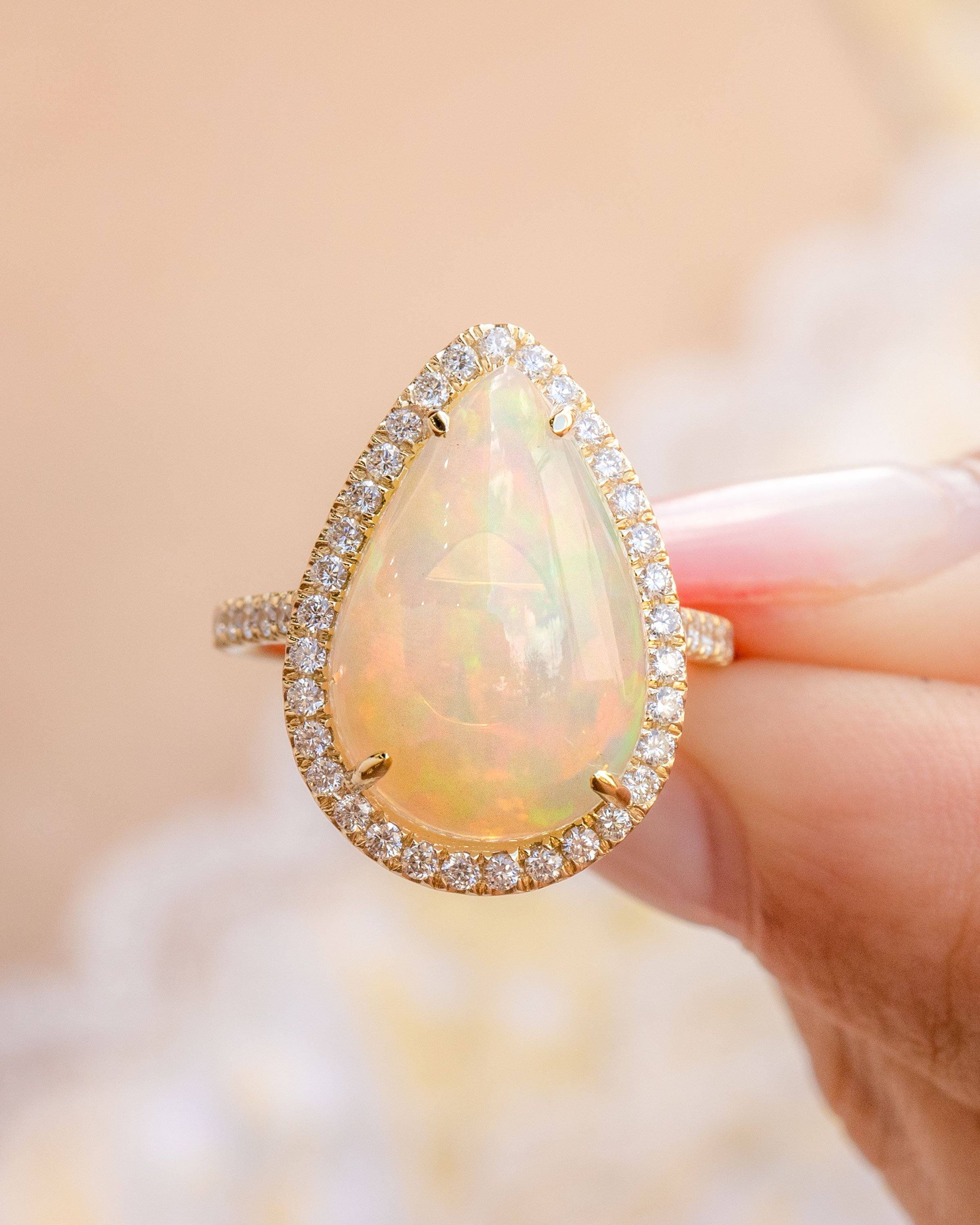 5.16ct Pear White Fire Opal Lynn Engagement Rings Princess Bride Diamonds