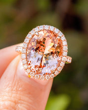 9.43ct Oval Peach Pink Morganite Ring with Filigree Engagement Rings Princess Bride Diamonds