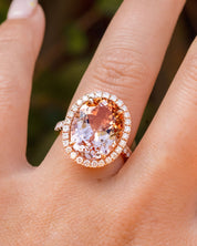 9.43ct Oval Peach Pink Morganite Ring with Filigree Engagement Rings Princess Bride Diamonds
