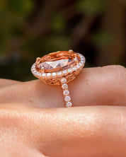 9.43ct Oval Peach Pink Morganite Ring with Filigree Engagement Rings Princess Bride Diamonds 