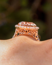 9.43ct Oval Peach Pink Morganite Ring with Filigree Engagement Rings Princess Bride Diamonds