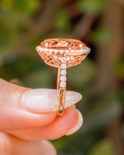 9.43ct Oval Peach Pink Morganite Ring with Filigree Engagement Rings Princess Bride Diamonds