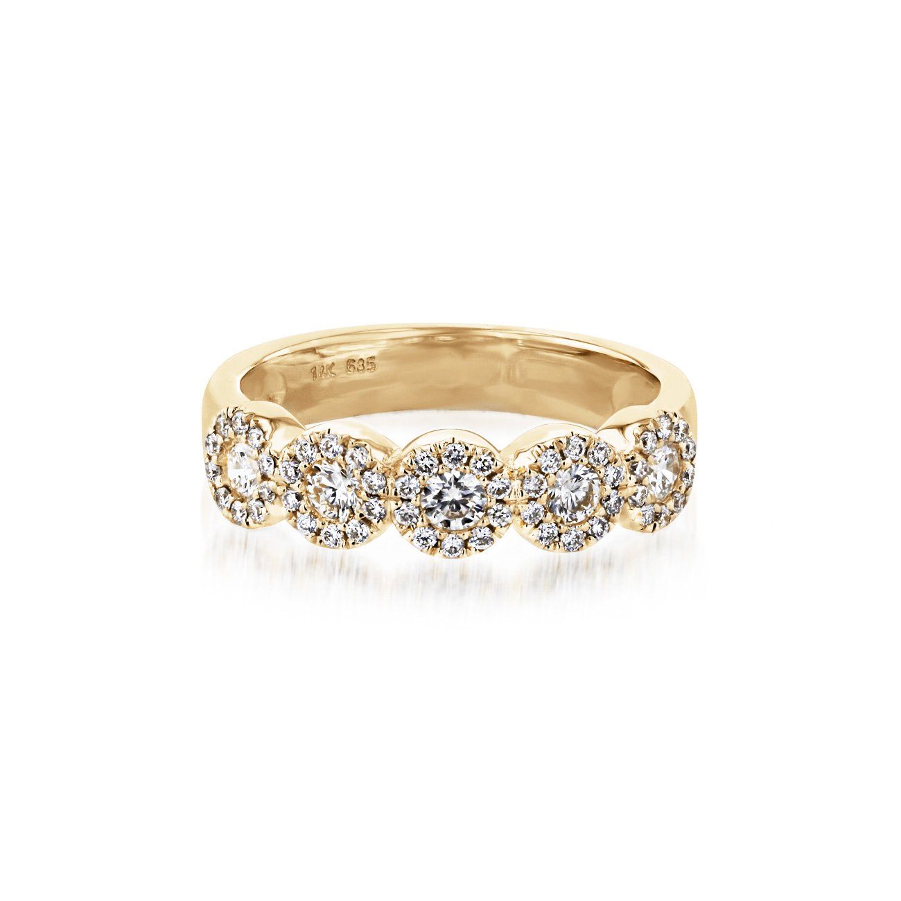 Alexis 5-Stone Halo Diamond Ring Ring Princess Bride Diamonds 3 14K Yellow Gold