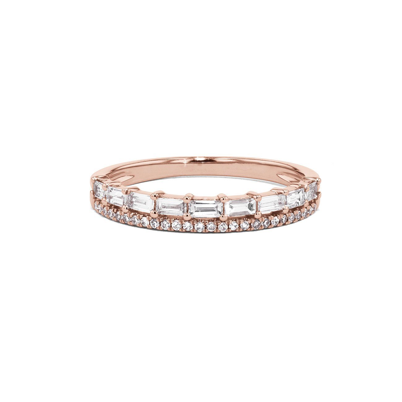 Baguette and Pavé Diamond Ring Ring Princess Bride Diamonds 3 14K Rose Gold